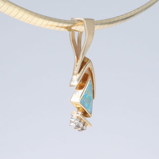 Opal Pendant Triangle Inlaid Design with .07ctw Round Diamonds