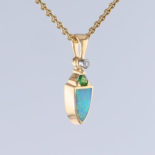 Opal Shield Pendant with Tsavorite