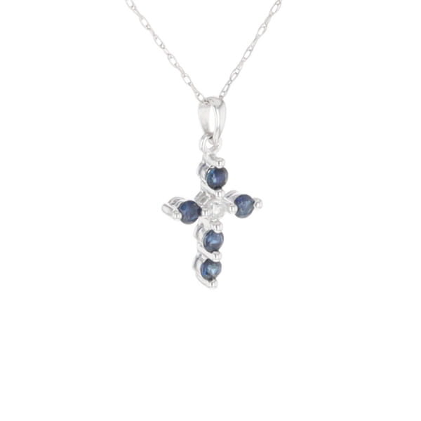 Small Blue Sapphire Cross Pendant