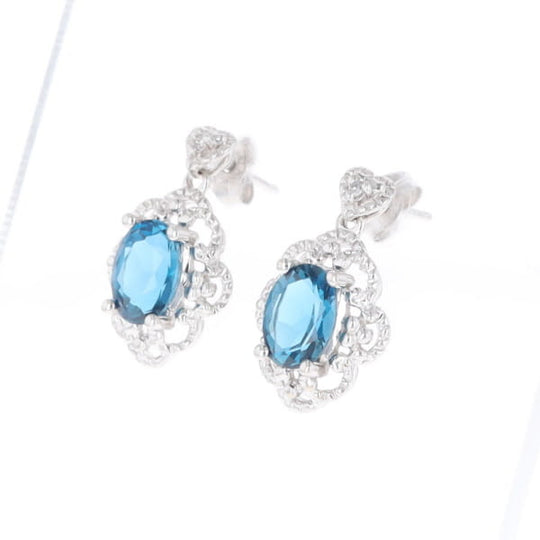 London Blue Topaz in Filigree Setting Dangle Earrings