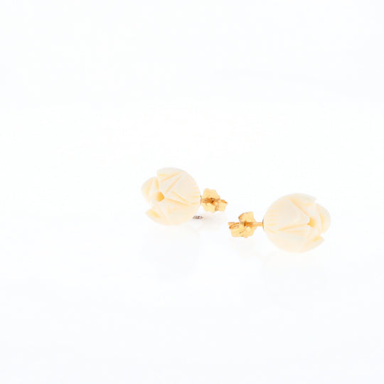 Carved Ivory Flower Stud Earrings