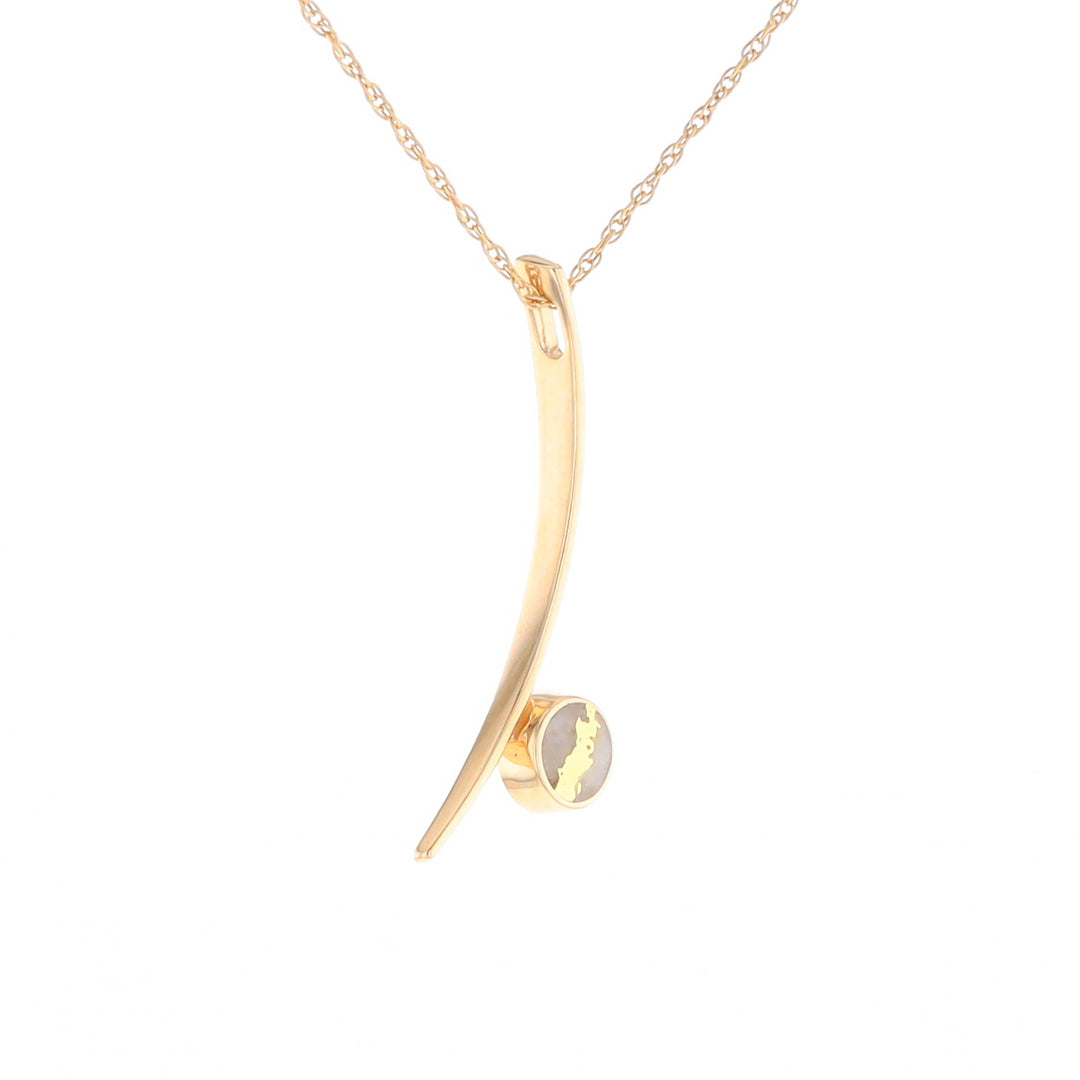 Gold Quartz Necklace Round Inlay Curved Bar Design Pendant