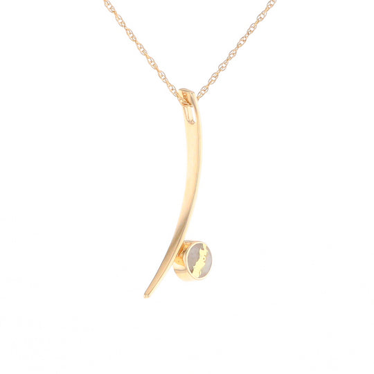 Gold Quartz Necklace Round Inlay Curved Bar Design Pendant