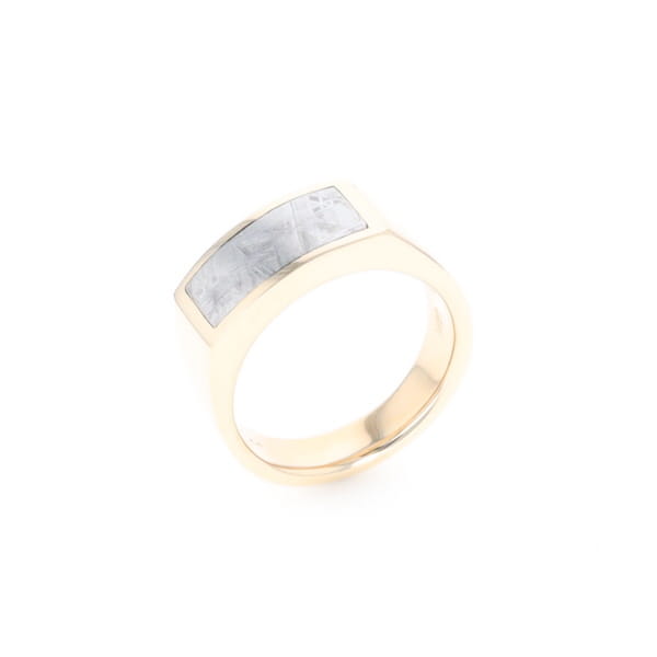 Rectangle Meteorite Inlaid Ring