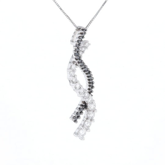 Ribbon Necklace With Black and White Diamonds