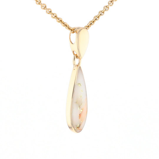 Gold Quartz Necklace Tear Drop Inlaid Pendant