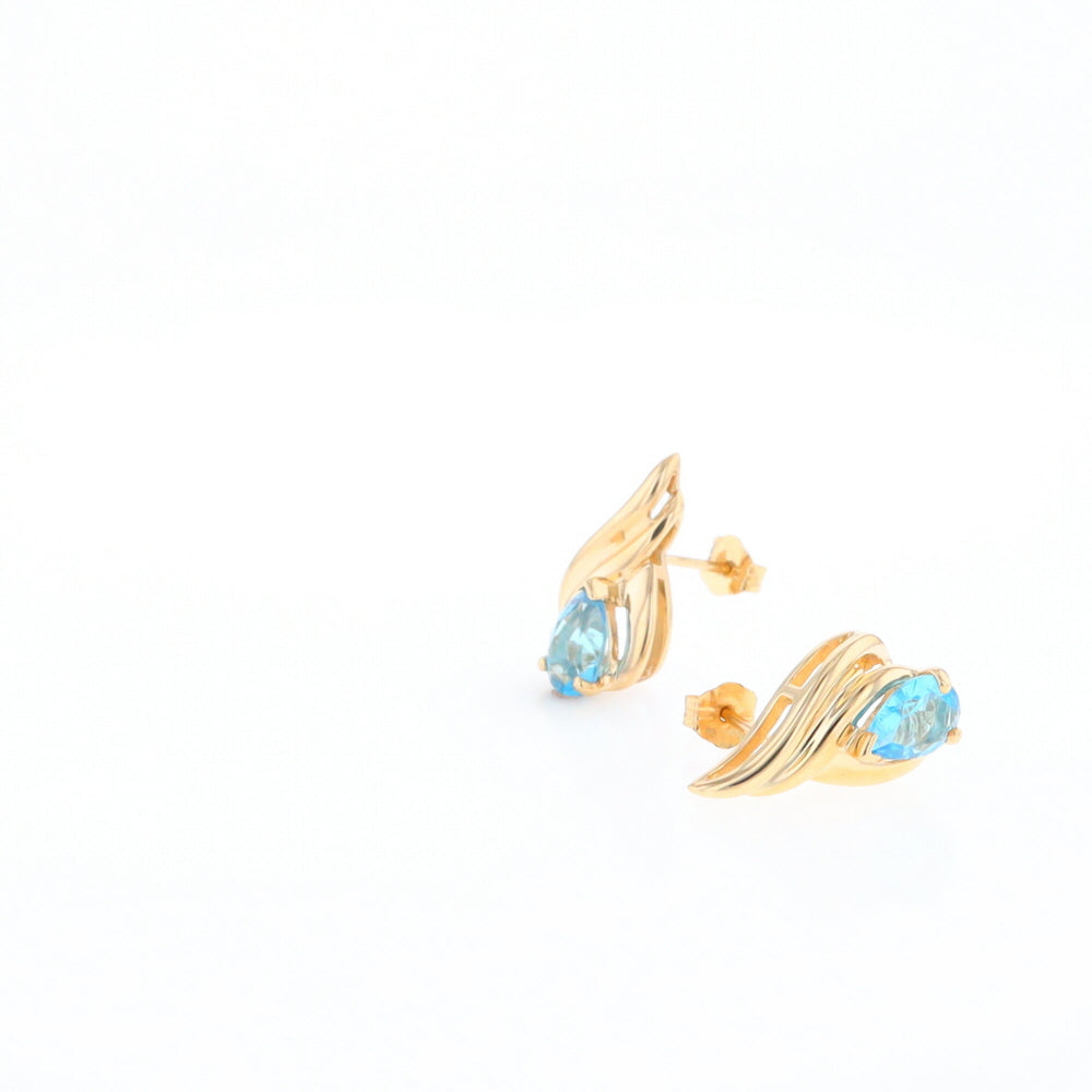 Blue Topaz Swirl Pear Stud Earrings