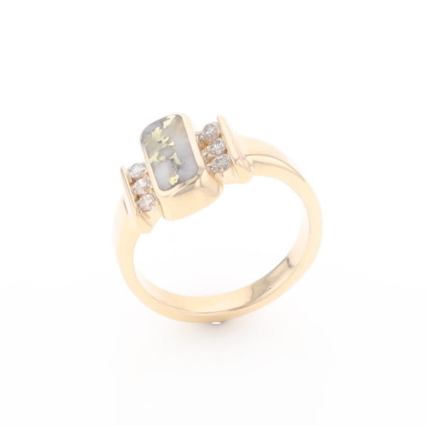 Gold Quartz Ring Oval Inlaid Design with .24ctw Round Diamonds
