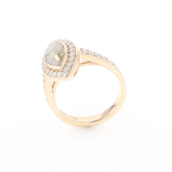 Marquise Gold Quartz Inlaid Ring with 0.65ctw Diamond Halo