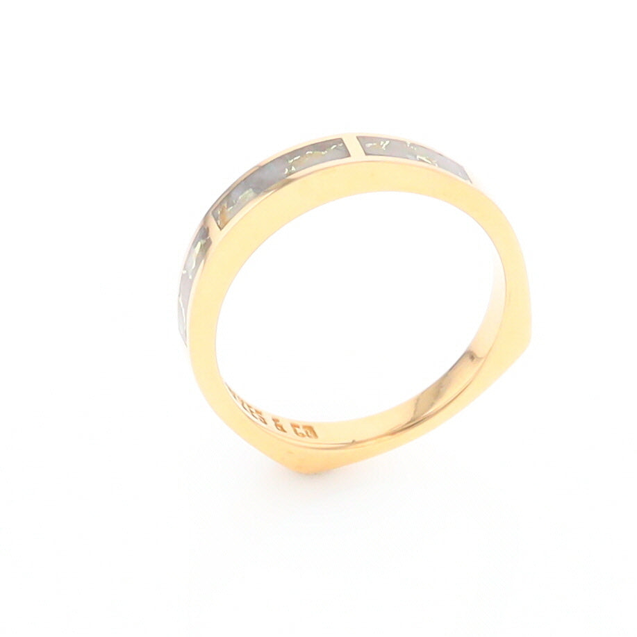 Gold Quartz Ring 3 Rectangle Section Inlaid Band