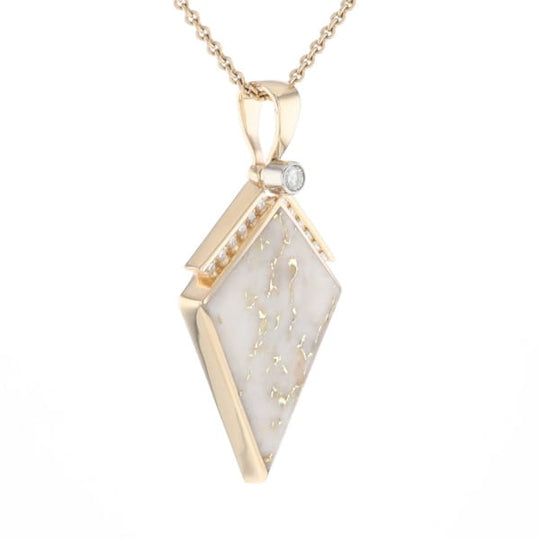Gold Quartz Necklace Kite Shape Inlaid Pendant with .27ctw Diamonds
