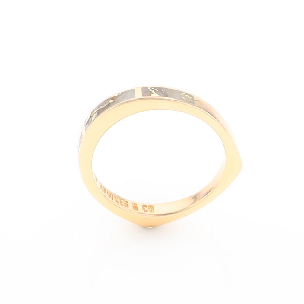 Gold Quartz Ring 3 Rectangle Section Inlaid Band