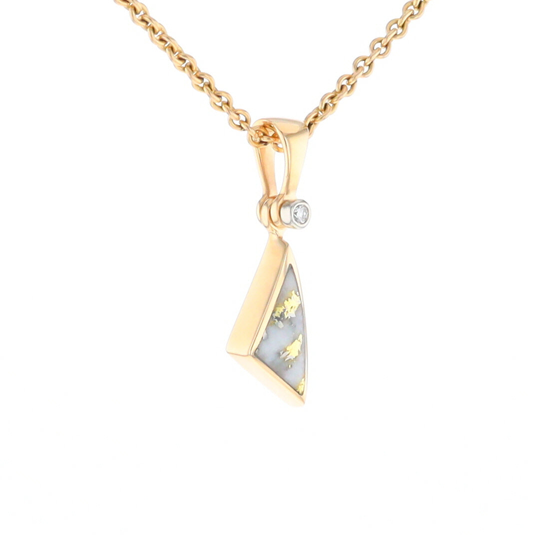 Gold Quartz Necklace Sail Inlaid Design Pendant with .02ct Diamond