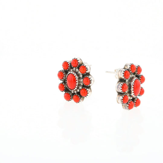 Coral Cluster Flower Stud Earrings