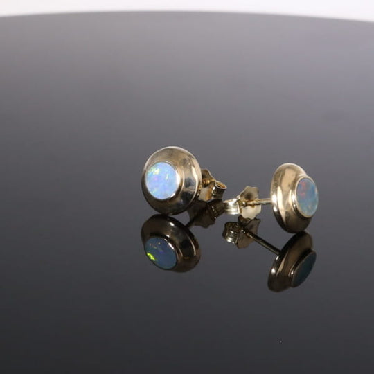 Opal Earrings Round Inlaid Design Studs