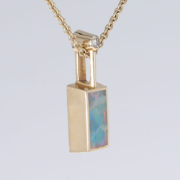 Opal Pendant Rectangle Inlaid Design with .04ctw Round Diamond
