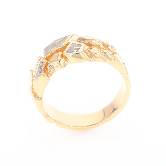 Gold Quartz Ring 3 Section Inlaid Nugget Design Band