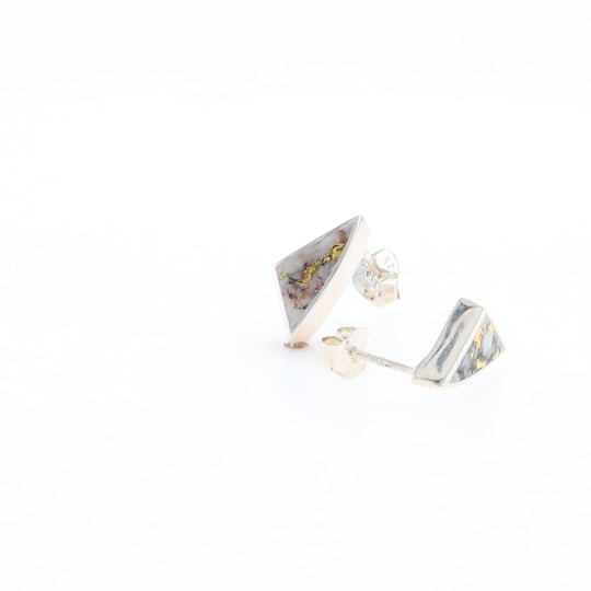 Sterling Silver Gold Quartz Inlaid Triangle Stud Earrings - G3