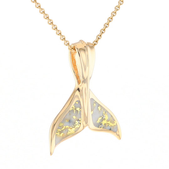 Whale Tail Necklaces Natural Gold Quartz Inlaid Sea Life Pendant