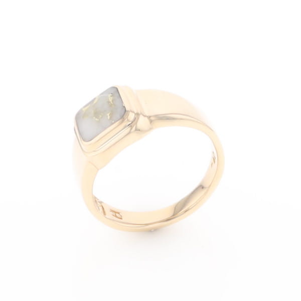 Gold Quartz Ring Square Inlaid Design
