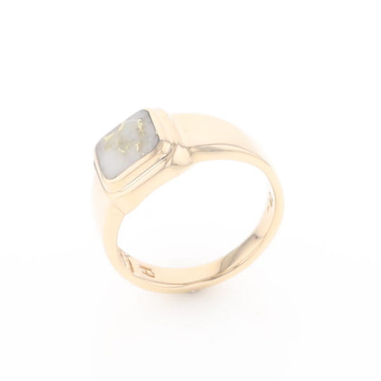 Gold Quartz Ring Square Inlaid Design