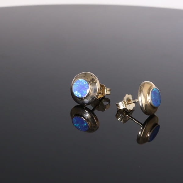 Opal Earrings Round Inlaid Design Studs