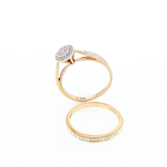 Gold Plated Silver Diamond Engagement Ring Set