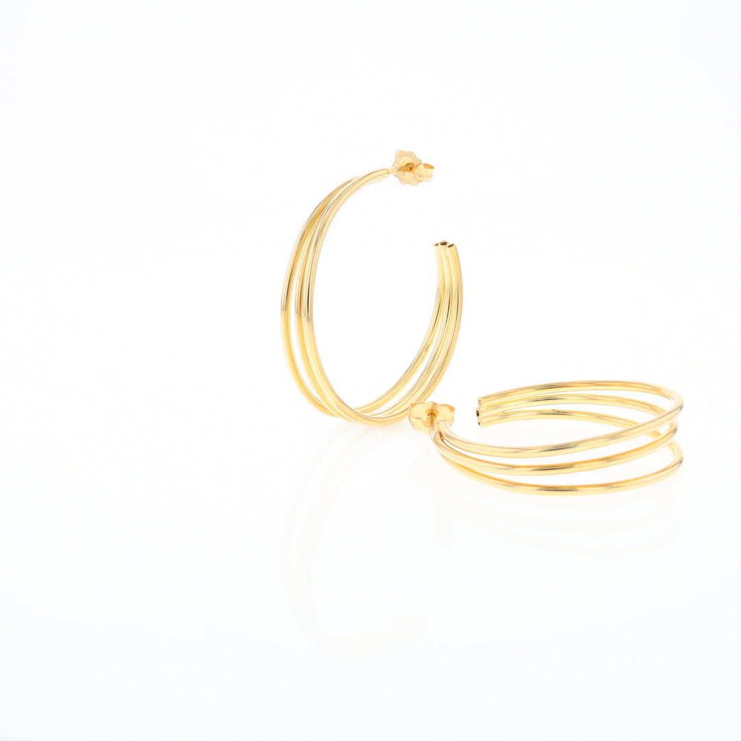 Three Bar Gold Hoop Earrings