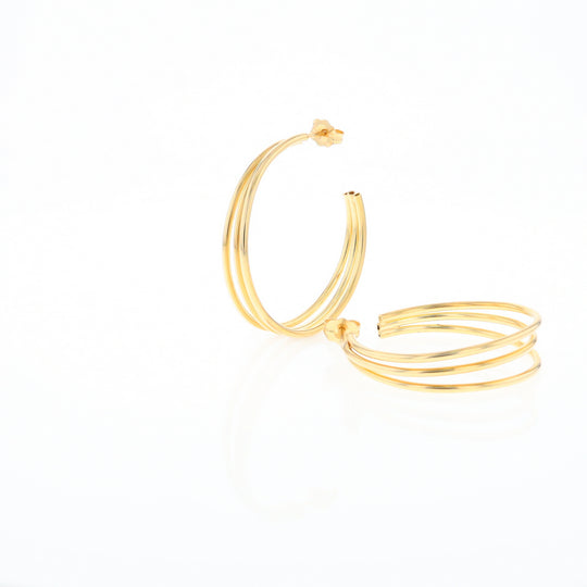 Three Bar Gold Hoop Earrings