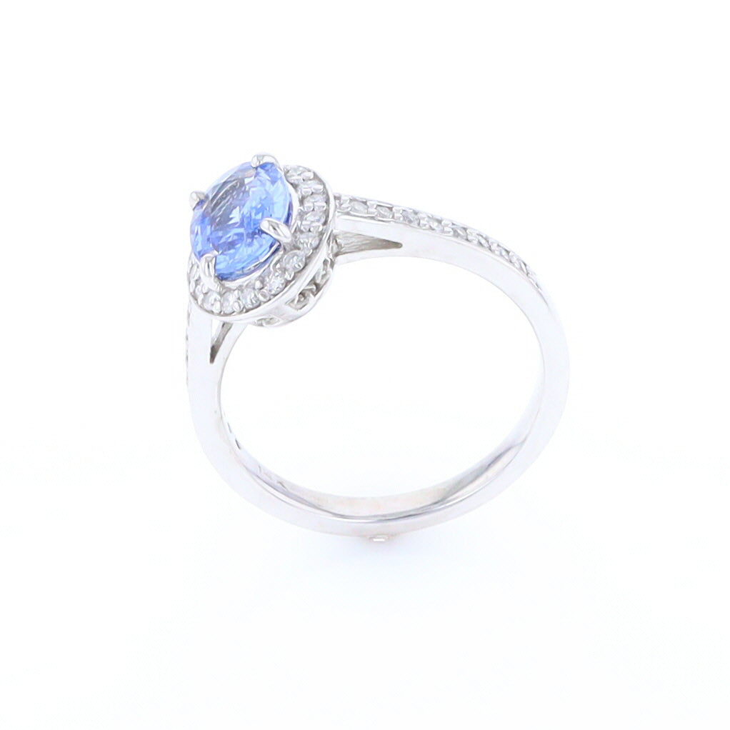 Oval Ceylon Sapphire with Diamond Halo Ring