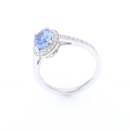 Oval Ceylon Sapphire with Diamond Halo Ring