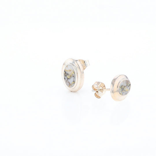 Sterling Silver Gold Quartz Inlaid Oval Stud Earrings - G3