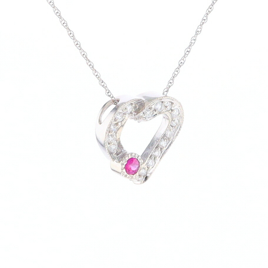 Diamond Heart Pendant with Ruby Accent