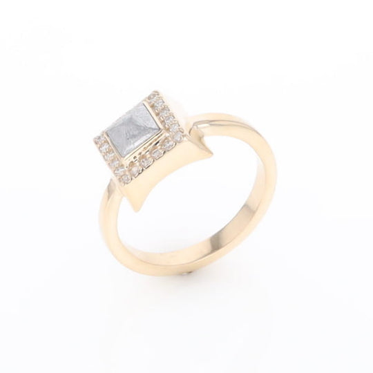 Meteorite Ring Square Inlaid Halo .14ctw Diamonds Design