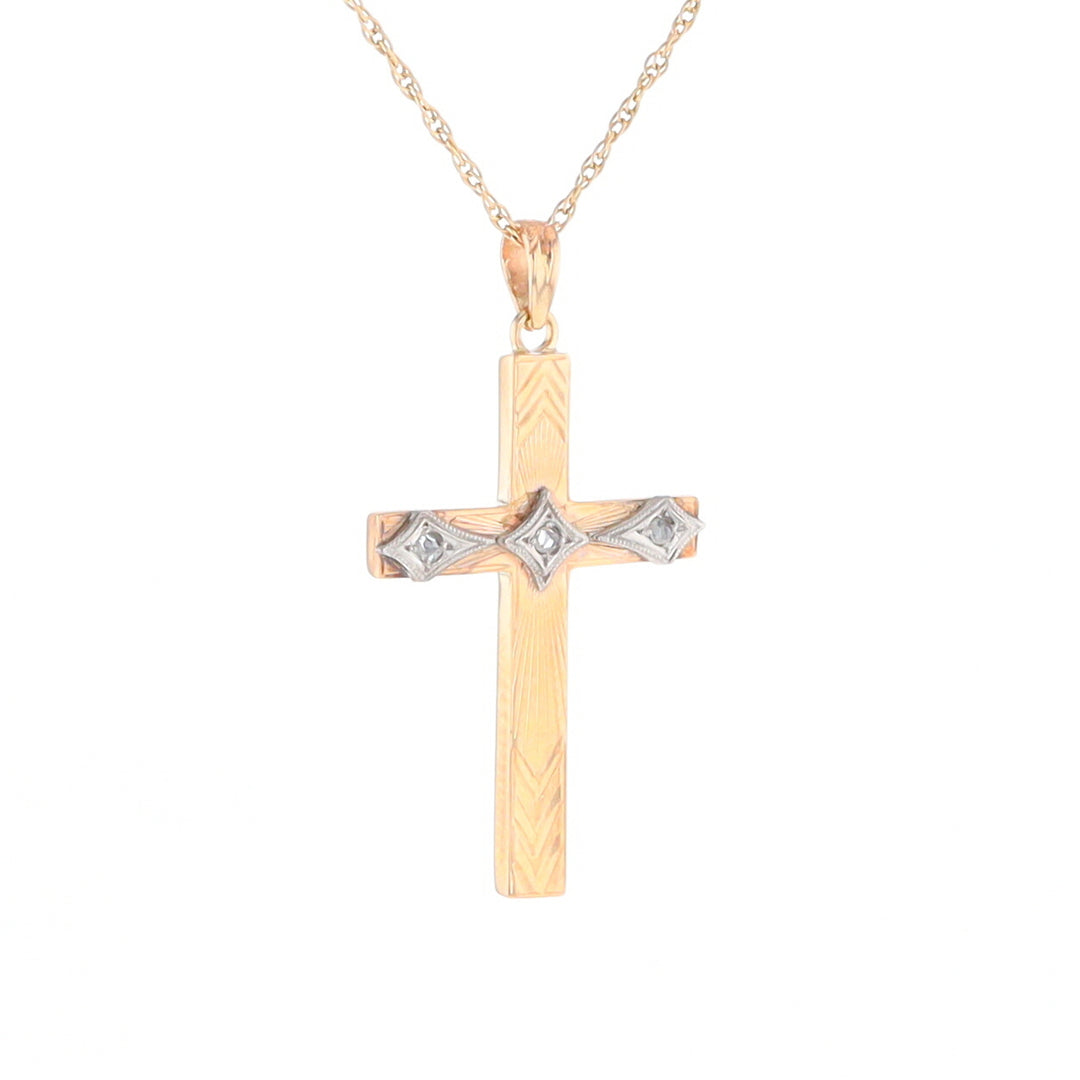 Vintage Incised Diamond Cross Pendant