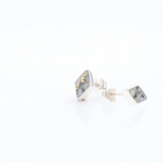 Sterling Silver Gold Quartz Inlaid Diamond Stud Earrings - G3