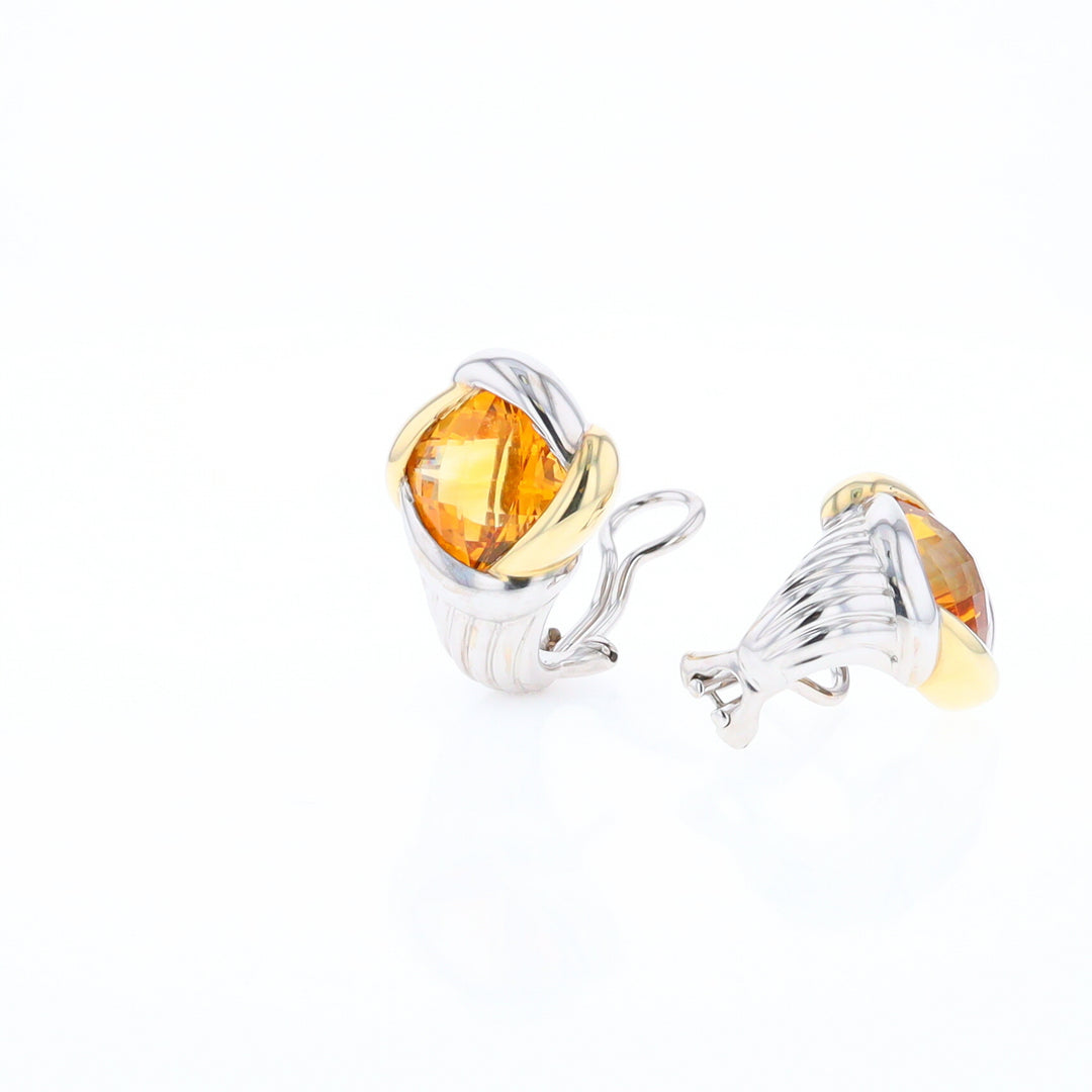 Two-Tone Checkerboard Citrine Earrings