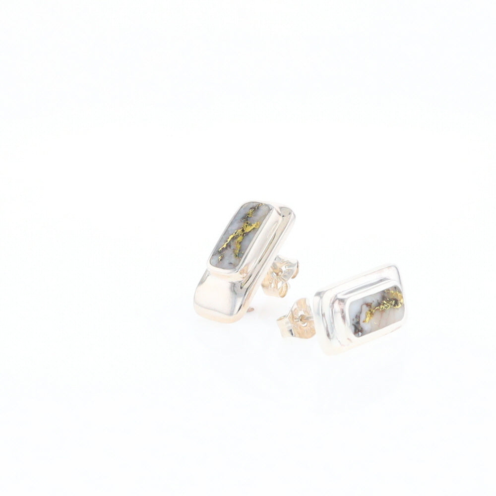 Gold Quartz Inlaid Rectangle Stud Earrings - G3