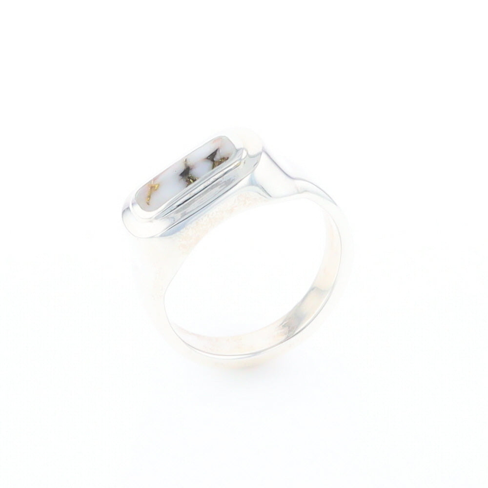 Sterling Silver Gold Quartz Inlaid Rectangular Ring - G3