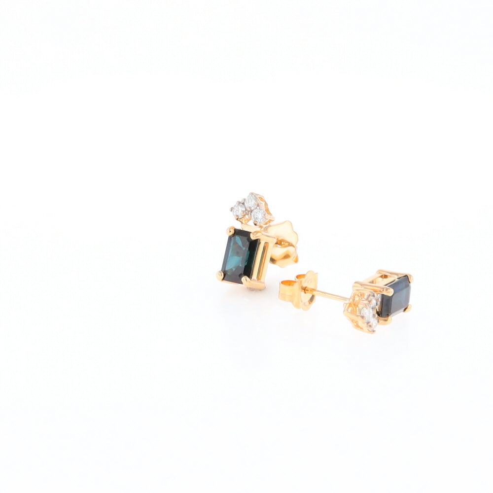 Rectangle Blue Sapphire Stud Earrings