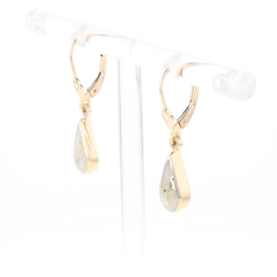 Gold Quartz Earrings Tear Drop Inlaid Lever Backs - G2