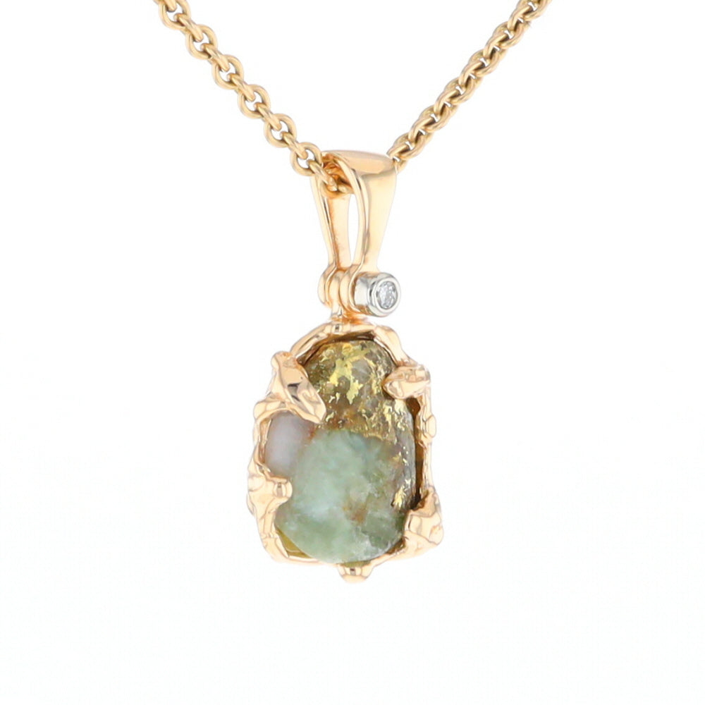 Serpentine & Gold Quartz Freeform Pendant