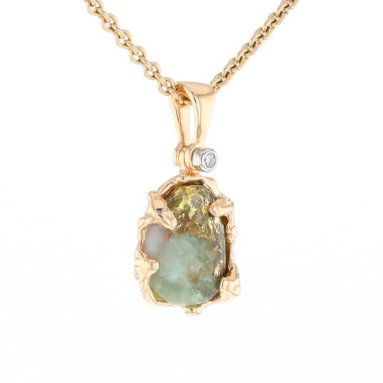 Serpentine & Gold Quartz Freeform Pendant