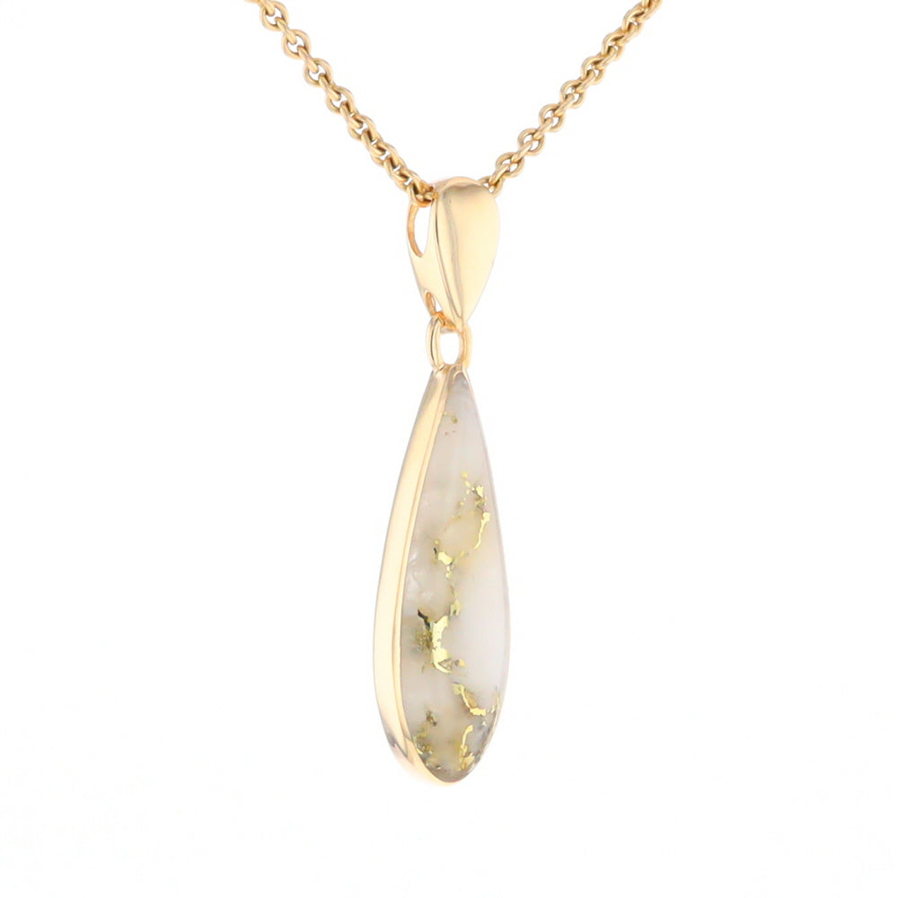 Gold Quartz Pendant Tear Drop Inlaid Design G2