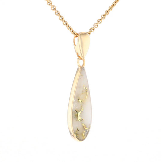 Gold Quartz Pendant Tear Drop Inlaid Design G2