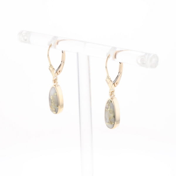Gold Quartz Earrings Tear Drop Inlaid Lever Backs