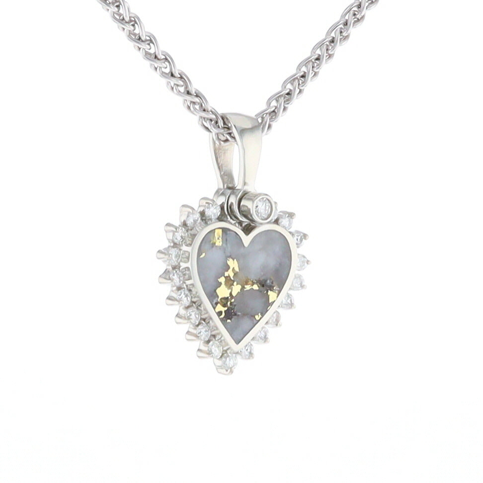 G2 Gold Quartz Pendant Heart Inlaid .21ctw Diamond Halo Design Pendant