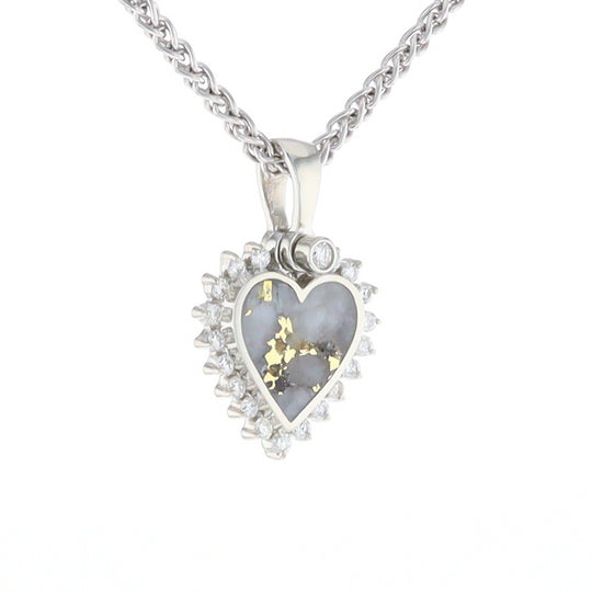 G2 Gold Quartz Pendant Heart Inlaid .21ctw Diamond Halo Design Pendant