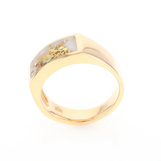 Gold Quartz Ring Rectangle Inlaid Design