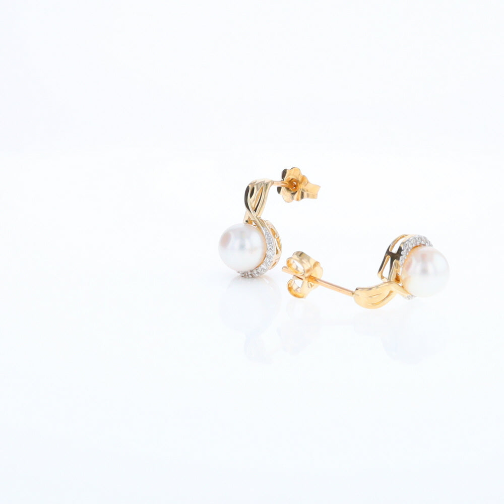 Pearl Drop Earrings with Diamond Halos